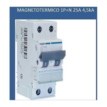 INTERRUTTORE AUTOM.1P+N 25A 4,5KA C 2M HAGER COD.MYN525