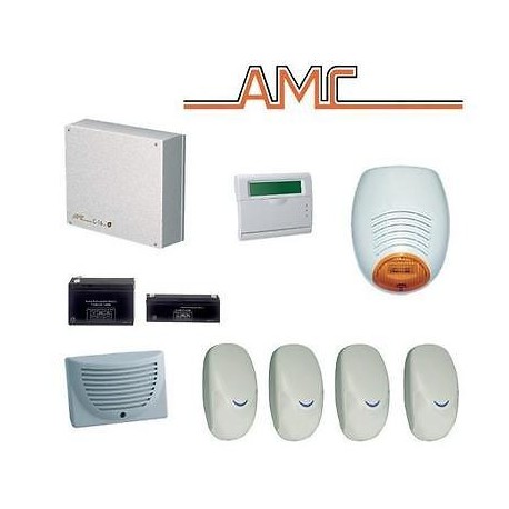 KIT ANTINTRUSIONE CENTRALE 4 ZONE + TAST. + SIR.+ SENSORI IR + BATT. AMC KITX412