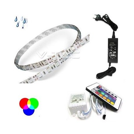 STRIP LED 5MT 5050 IMPERMEABILE IP65 RGB+COMANDO+ALIMENTATORE VTAC V-TAC 2354