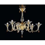 LAMPADARIO CRISTALLO DORATO FINITURE AMBRA MURANO 230V 6xE14 SYLCOM 1380/6DCRA