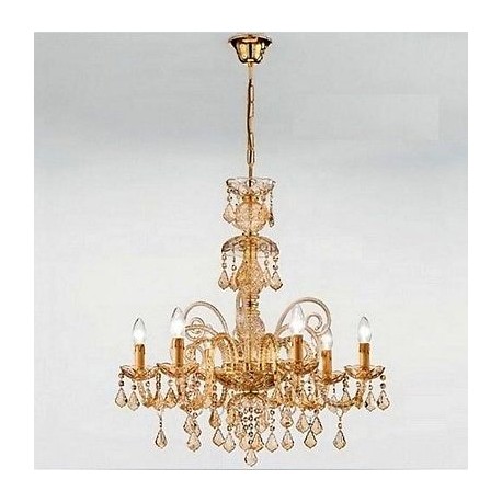 LAMPADARIO METALLO DORATO VETRO MURANO DECORO AMBRA 230V 8xE14 SYLCOM 950/8 D.DA