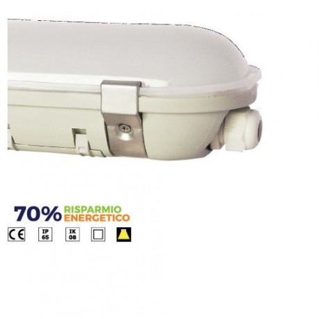 PLAFONIERA TENUTA STAGNA LED 50W 150CM VETRO OPACO IP65 6000K 6000LM IK08 TUV