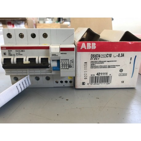 INTERRUTTORE DIFFERENZIALE MAGNETOTERMICO 4P 10A 0.3A C10 10KA ABB DS674 EY 272 