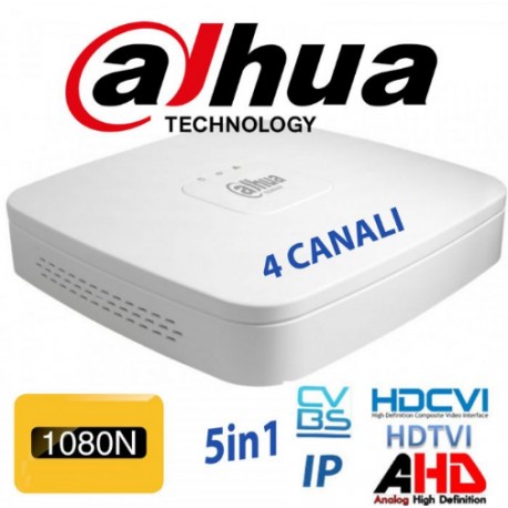 DVR IBRIDO 4CH CANALI HDCVI AHD TVI CVBS 2CH IP 1080N H265 P2P DAHUA XVR4104C-X