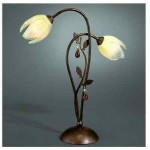 LAMPADA LUME DA TAVOLO RUSTICO BRONZO MARRONE CON TULIPANI VETRO 2X40W G9 230V MASSIVE EIFFEL COD. 385848610