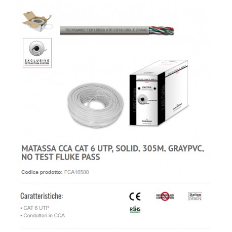 CAVO Lan UTP 4x2x23/1AWG PVC -6 GRIGIO CATEGORIA 6 CCA 305M TECNOWARE FCA16588