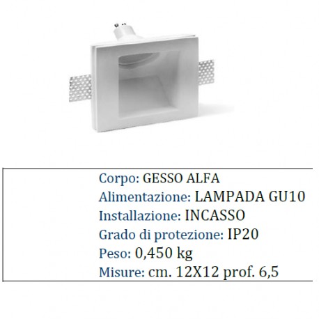 CORPO SPOT GESSO INCASSO SEGNAPASSO CARTONGESSO LATERALE GU10 IP20 12X12X6.5 CM