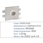 CORPO SPOT SQUARCIO DENTATO GESSO INCASSO SCOMPARSA CARTONGESSO GU10 22X22X3.5CM