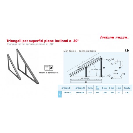 TRIANGOLO PER STRUTTURA TETTO SUPERFICI PIANO IMPIANTO FOTOVOLTAICO 30° SRT1600